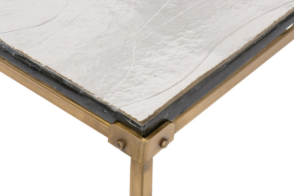 Sarreid Titus Coffee Table - Elegant Cast Glass Top With Forged Iron Base And Aged Brass Finish For Style Bronze  53956