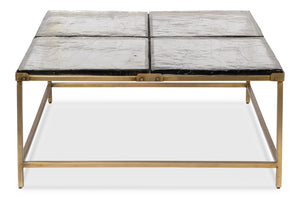 Sarreid Titus Coffee Table - Elegant Cast Glass Top With Forged Iron Base And Aged Brass Finish For Style Bronze  53956
