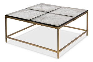 Sarreid Titus Coffee Table - Elegant Cast Glass Top With Forged Iron Base And Aged Brass Finish For Style Bronze  53956