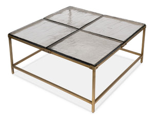 Sarreid Titus Coffee Table - Elegant Cast Glass Top With Forged Iron Base And Aged Brass Finish For Style Bronze  53956