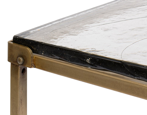 Sarreid Titus Coffee Table - Elegant Cast Glass Top With Forged Iron Base And Aged Brass Finish For Style Bronze  53956