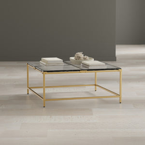 Sarreid Titus Coffee Table - Elegant Cast Glass Top With Forged Iron Base And Aged Brass Finish For Style Bronze  53956