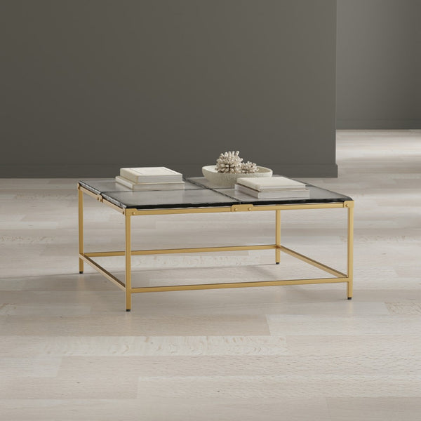 Sarreid Titus Coffee Table - Elegant Cast Glass Top With Forged Iron Base And Aged Brass Finish For Style Bronze  53956