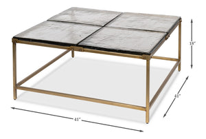 Sarreid Titus Coffee Table - Elegant Cast Glass Top With Forged Iron Base And Aged Brass Finish For Style Bronze  53956