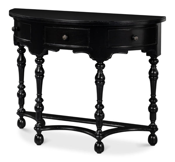 Sarreid Abraham Half Round Console Table - Elegant Acacia Wood Design In Medium High Sheen Black Finish Black  53958