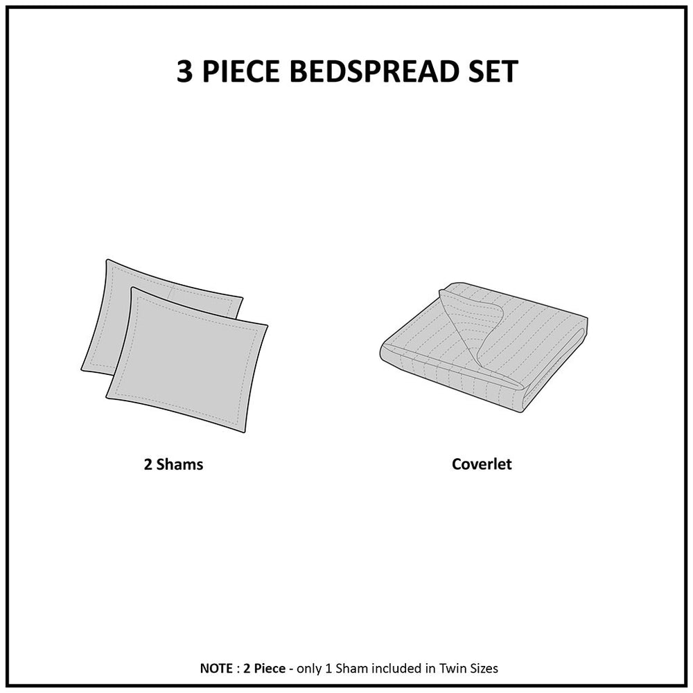 English Elm 3 Piece Split Corner Pleated Quilted Bedspread Set King with Antimicrobial Finish, Textured Cottage Stitch Elegance Cream 17.72 L x 15.35 W x 6.3 H B03597562