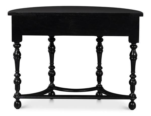 Sarreid Abraham Half Round Console Table - Elegant Acacia Wood Design In Medium High Sheen Black Finish Black  53958