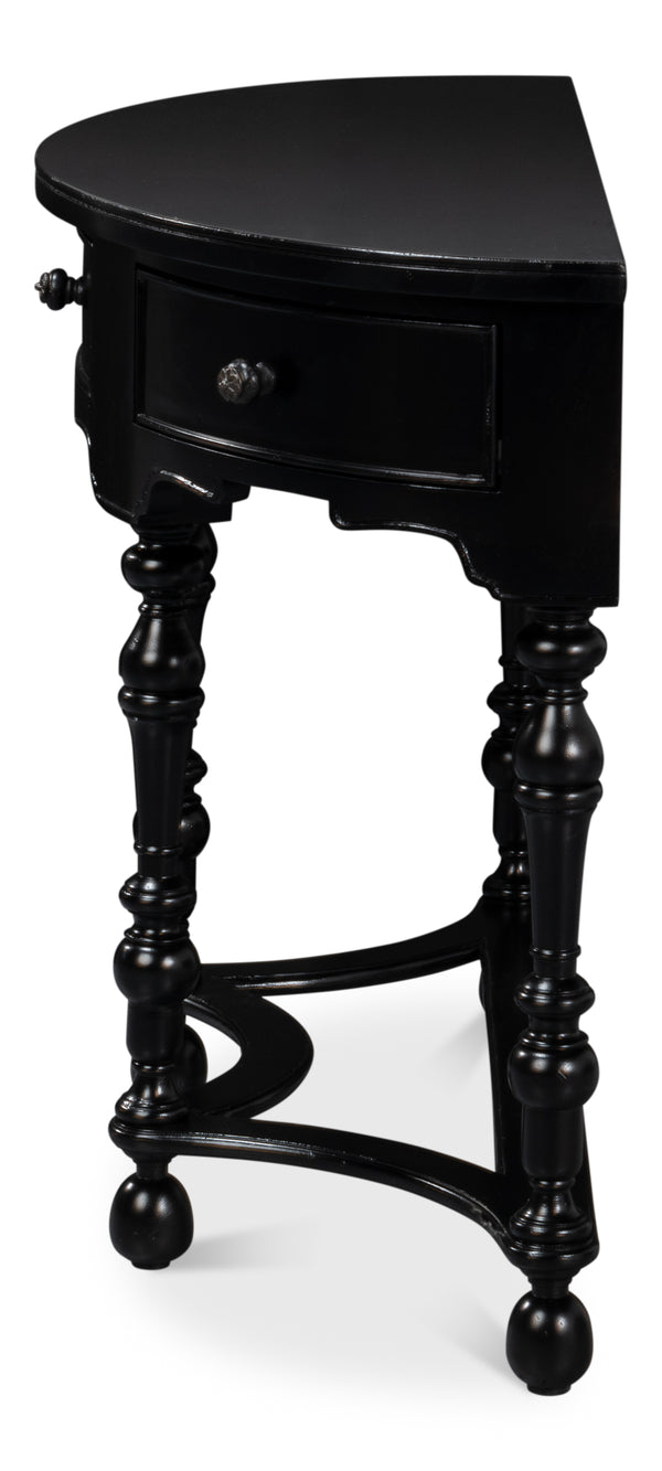Sarreid Abraham Half Round Console Table - Elegant Acacia Wood Design In Medium High Sheen Black Finish Black  53958