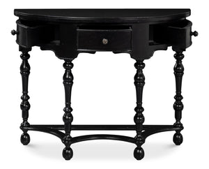 Sarreid Abraham Half Round Console Table - Elegant Acacia Wood Design In Medium High Sheen Black Finish Black  53958