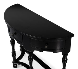 Sarreid Abraham Half Round Console Table - Elegant Acacia Wood Design In Medium High Sheen Black Finish Black  53958