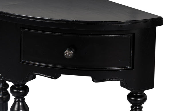 Sarreid Abraham Half Round Console Table - Elegant Acacia Wood Design In Medium High Sheen Black Finish Black  53958