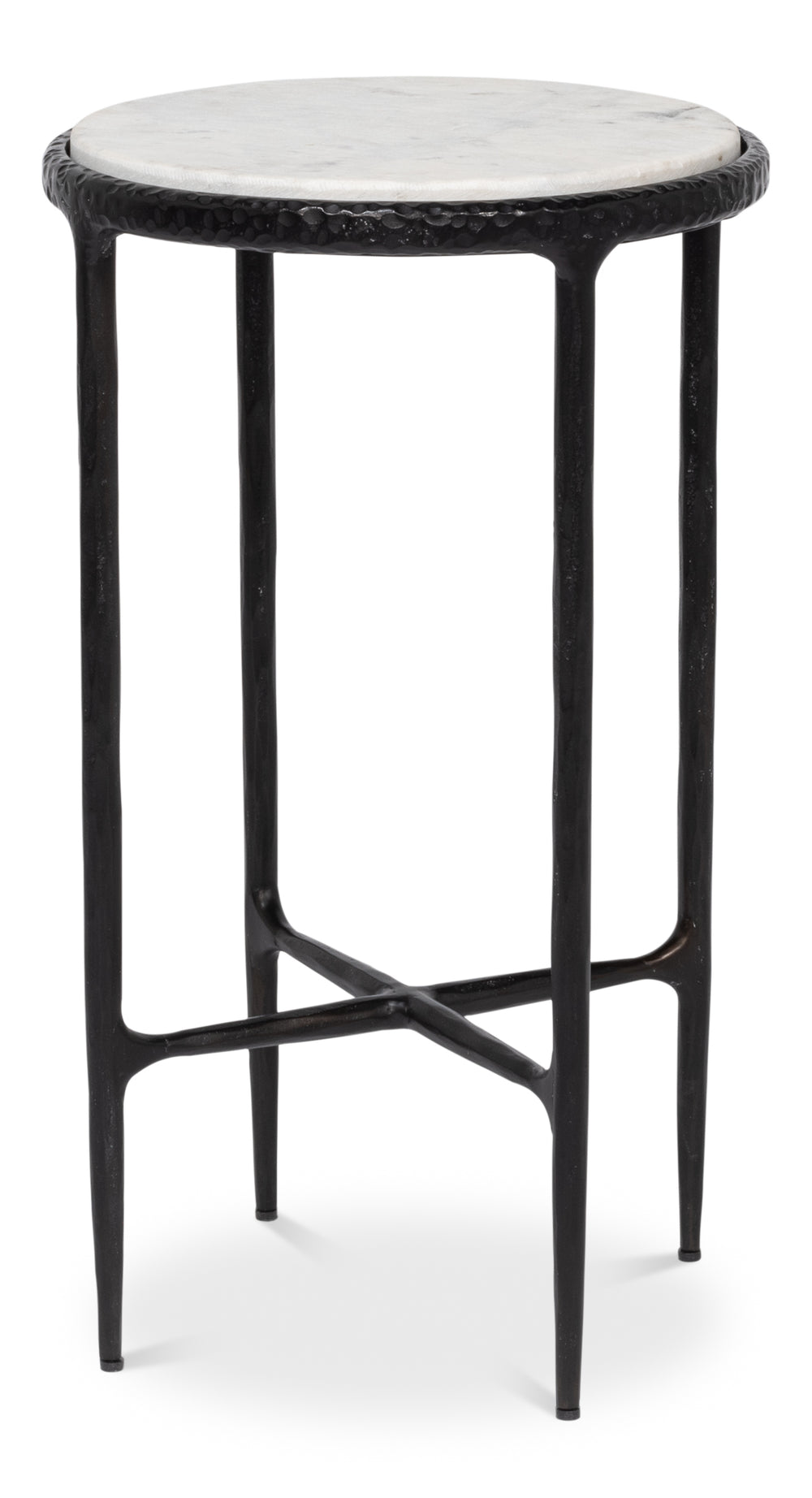 Sarreid Dakor Round Side Table - Elegant Distressed White Marble Top With Rustic Black Forged Iron Base Black  53959