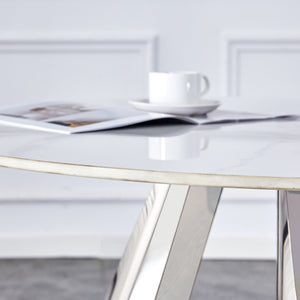 English Elm 42" Luxury Sintered Stone Table: Modern Minimalist Design With Durable Top, Steel Legs & Heat Resistance W1512S00128