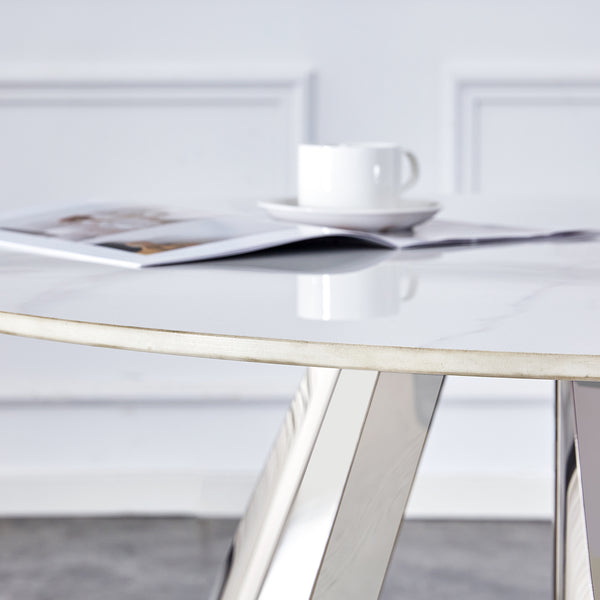 English Elm 42" Luxury Sintered Stone Table: Modern Minimalist Design With Durable Top, Steel Legs & Heat Resistance W1512S00128