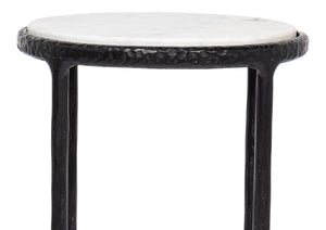 Sarreid Dakor Round Side Table - Elegant Distressed White Marble Top With Rustic Black Forged Iron Base Black  53959