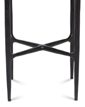Sarreid Dakor Round Side Table - Elegant Distressed White Marble Top With Rustic Black Forged Iron Base Black  53959