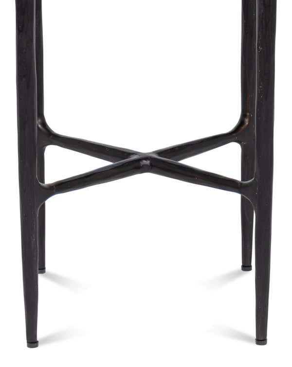 Sarreid Dakor Round Side Table - Elegant Distressed White Marble Top With Rustic Black Forged Iron Base Black  53959