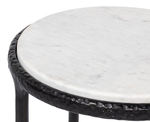 Sarreid Dakor Round Side Table - Elegant Distressed White Marble Top With Rustic Black Forged Iron Base Black  53959