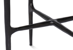 Sarreid Dakor Round Side Table - Elegant Distressed White Marble Top With Rustic Black Forged Iron Base Black  53959