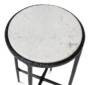 Sarreid Dakor Round Side Table - Elegant Distressed White Marble Top With Rustic Black Forged Iron Base Black  53959
