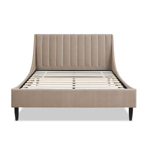 English Elm Aspen Vertical Tufted Modern Headboard Platform Bed Set, Queen, Mink Beige Performance Velvet