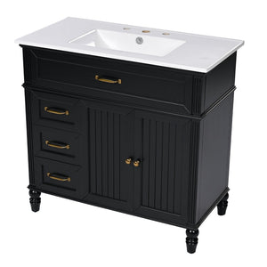 English Elm [video] 36 Inch Freestanding Bathroom Vanity Acacia Wood Legs Ceramic Sink Soft Close Black N759S340019B
