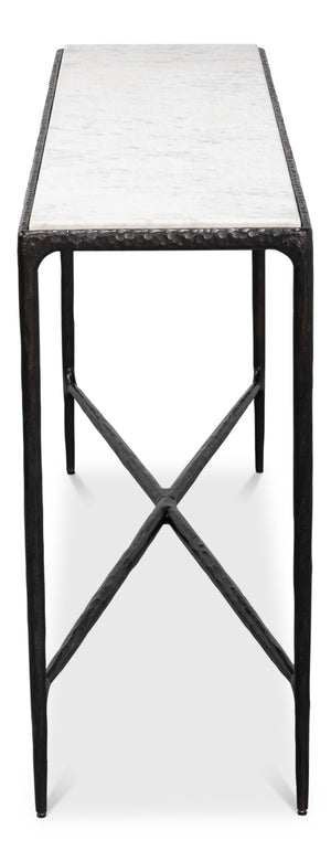 Sarreid Dakor Console Table - Elegant Distressed White Marble Top With Rustic Black Forged Iron Base Design Black  53962