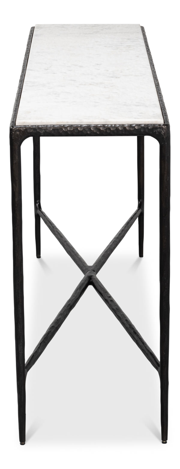 Sarreid Dakor Console Table - Elegant Distressed White Marble Top With Rustic Black Forged Iron Base Design Black  53962