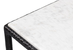 Sarreid Dakor Console Table - Elegant Distressed White Marble Top With Rustic Black Forged Iron Base Design Black  53962