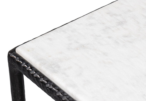 Sarreid Dakor Console Table - Elegant Distressed White Marble Top With Rustic Black Forged Iron Base Design Black  53962