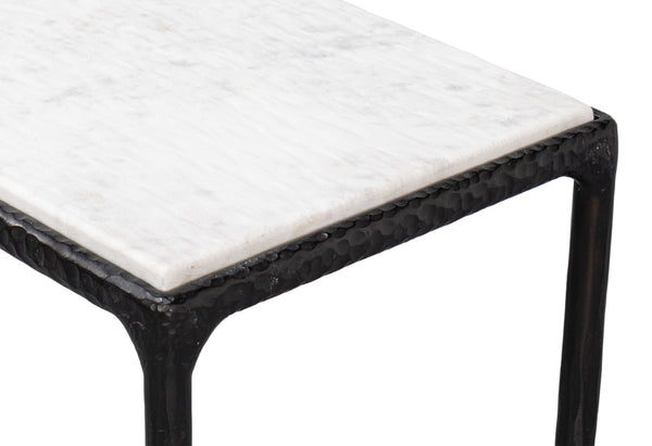 Sarreid Dakor Console Table - Elegant Distressed White Marble Top With Rustic Black Forged Iron Base Design Black  53962