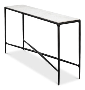 Sarreid Dakor Console Table - Elegant Distressed White Marble Top With Rustic Black Forged Iron Base Design Black  53962