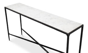 Sarreid Dakor Console Table - Elegant Distressed White Marble Top With Rustic Black Forged Iron Base Design Black  53962
