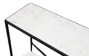 Sarreid Dakor Console Table - Elegant Distressed White Marble Top With Rustic Black Forged Iron Base Design Black  53962