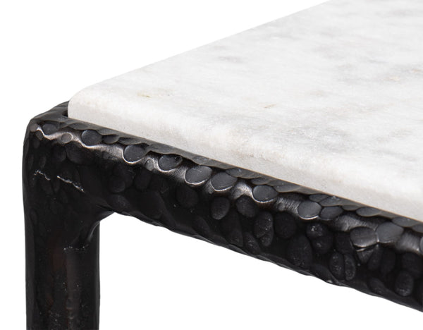 Sarreid Dakor Console Table - Elegant Distressed White Marble Top With Rustic Black Forged Iron Base Design Black  53962