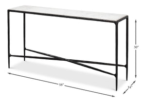 Sarreid Dakor Console Table - Elegant Distressed White Marble Top With Rustic Black Forged Iron Base Design Black  53962