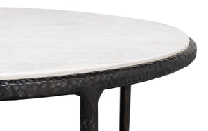 Sarreid Dakor Round Side Table - Distressed White Marble Top With Rustic Black Forged Iron Base Design Black  53963