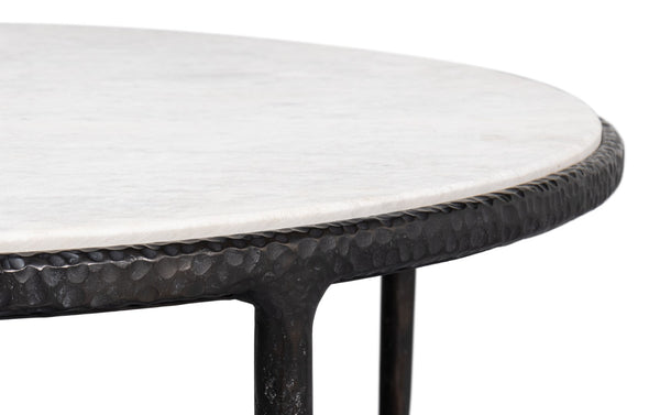 Sarreid Dakor Round Side Table - Distressed White Marble Top With Rustic Black Forged Iron Base Design Black  53963