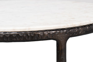 Sarreid Dakor Round Side Table - Distressed White Marble Top With Rustic Black Forged Iron Base Design Black  53963