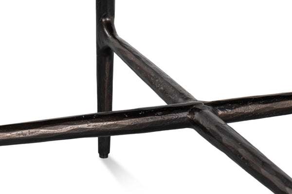 Sarreid Dakor Round Side Table - Distressed White Marble Top With Rustic Black Forged Iron Base Design Black  53963