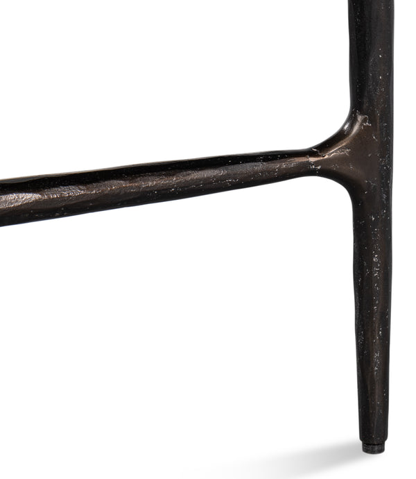 Sarreid Dakor Round Side Table - Distressed White Marble Top With Rustic Black Forged Iron Base Design Black  53963