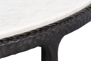 Sarreid Dakor Round Side Table - Distressed White Marble Top With Rustic Black Forged Iron Base Design Black  53963
