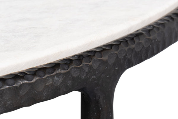 Sarreid Dakor Round Side Table - Distressed White Marble Top With Rustic Black Forged Iron Base Design Black  53963