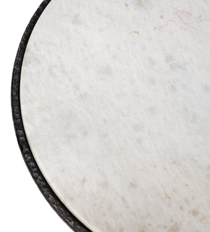 Sarreid Dakor Round Side Table - Distressed White Marble Top With Rustic Black Forged Iron Base Design Black  53963
