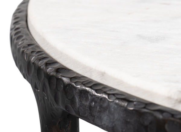 Sarreid Dakor Round Side Table - Distressed White Marble Top With Rustic Black Forged Iron Base Design Black  53963