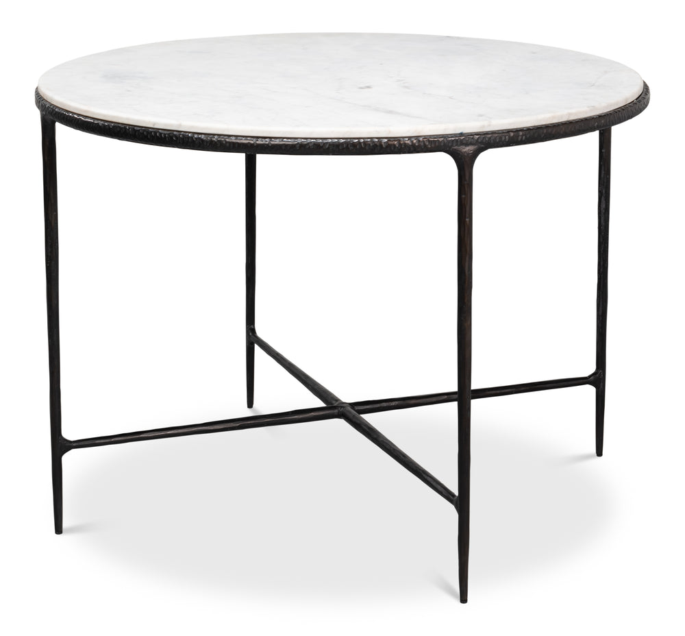 Sarreid Dakor Round Breakfast Table - Elegant Distressed White Marble With Rustic Black Forged Iron Base Black  53965
