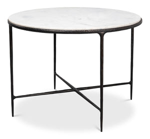 Sarreid Dakor Round Breakfast Table - Elegant Distressed White Marble With Rustic Black Forged Iron Base Black  53965