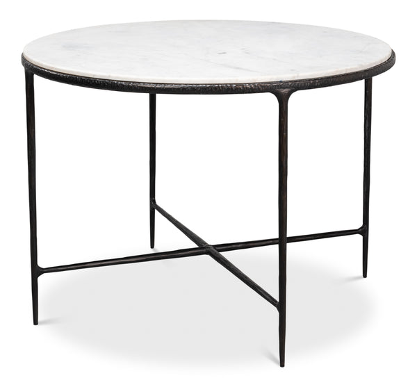Sarreid Dakor Round Breakfast Table - Elegant Distressed White Marble With Rustic Black Forged Iron Base Black  53965