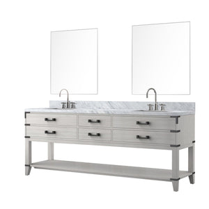 English Elm White Oak Double Bath Vanity With Carrara Marble Top, Chrome Faucets & 36-Inch Mirrors For Elegance B2731S01917-GIGA