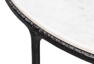 Sarreid Dakor Round Breakfast Table - Elegant Distressed White Marble With Rustic Black Forged Iron Base Black  53965